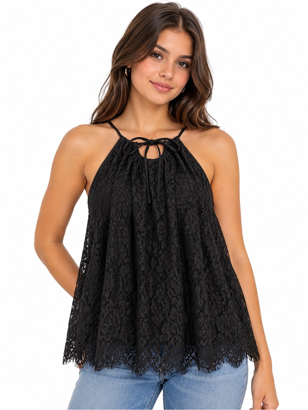 XXL No Boundaries Black Lace Halter tank top